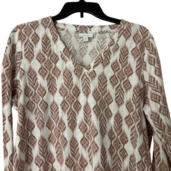 J Jill Pure Jill 100% Cotton V Neck 3/4 Sleeve Diamond Print Top Size Large - Picture 2 of 8